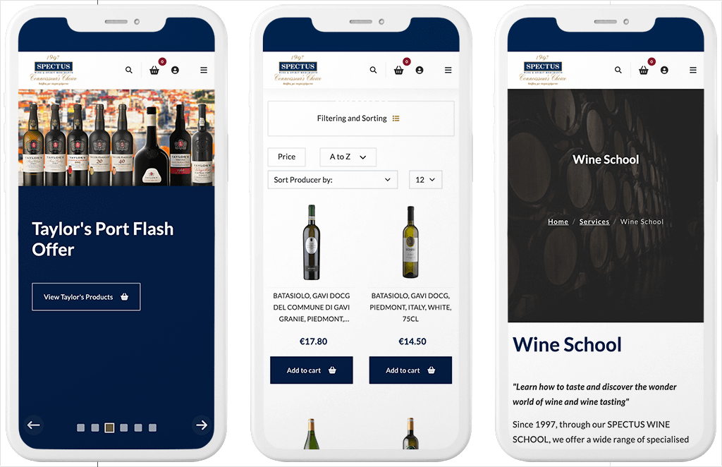 Spectus wines mobile design